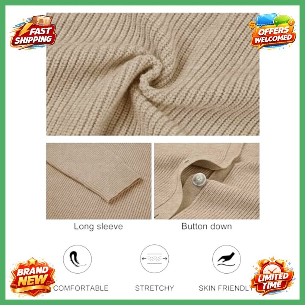 Oversized V Neck Cardigan Open Front Loose Knit Soft Fall Sweater Chic - Picture 5 of 7